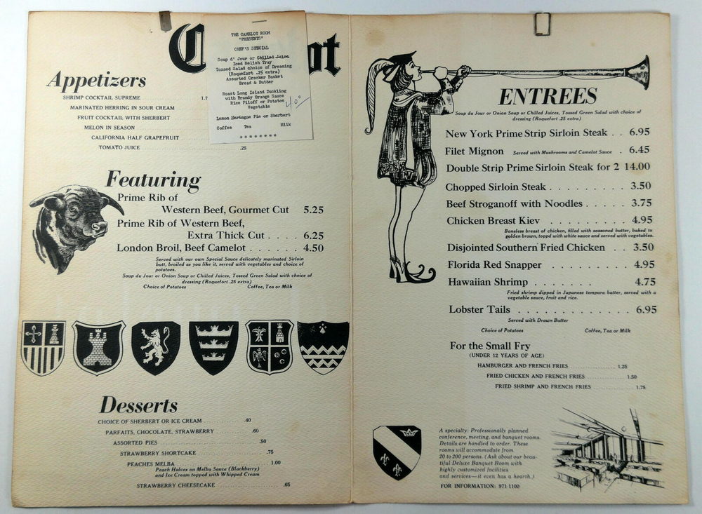 Crystal House Motel (Inn America) - Camelot Room Menu